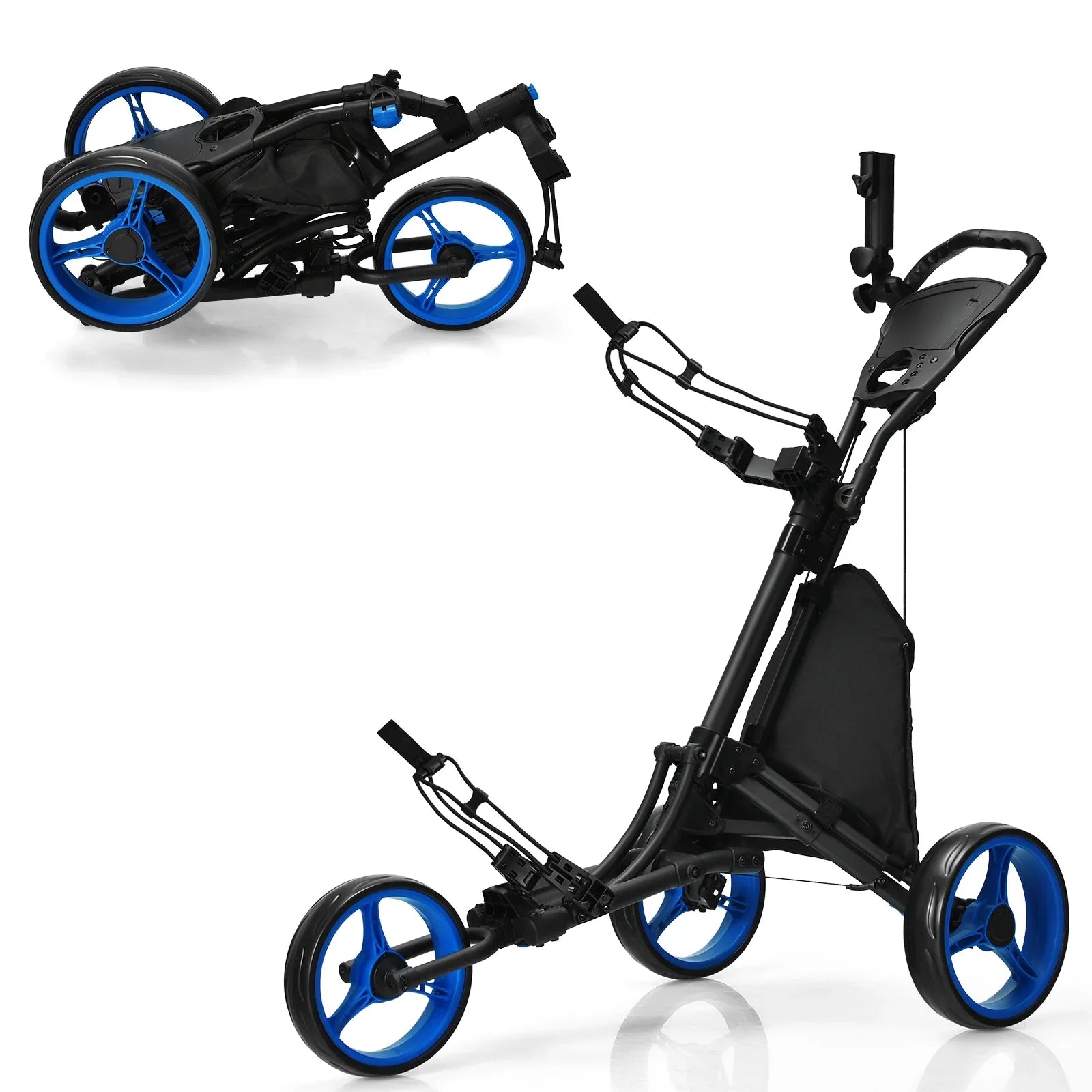 Goplus Folding 3 Wheels Golf Push & Pull Carts Cart W/Bag Adjustable