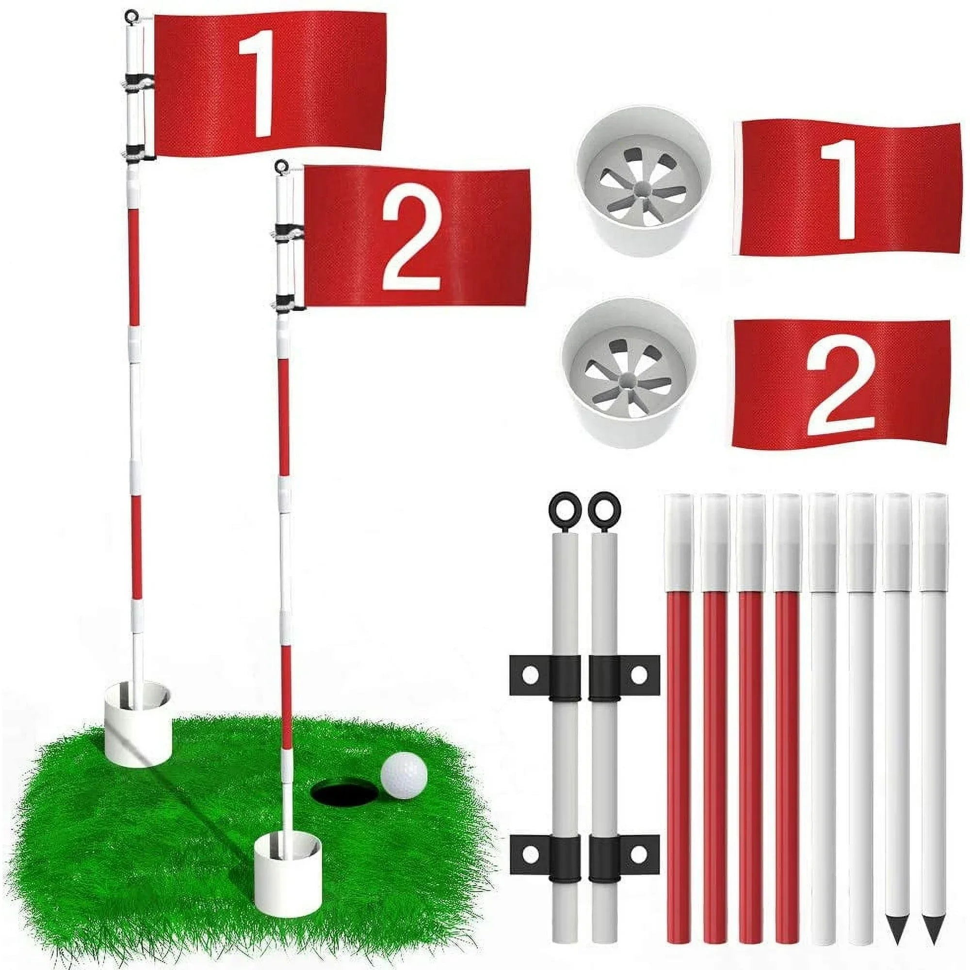 THIODOON 2 Pack Golf Flagstick 6ft with Golf Flag and ABS Cup, Fiberglass, Red